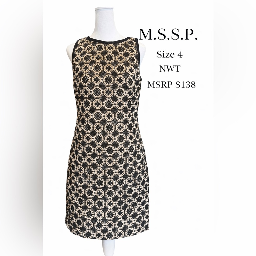 M.S.S.P. Jacquard Shift Dress Black Ivory Size 4 NWT